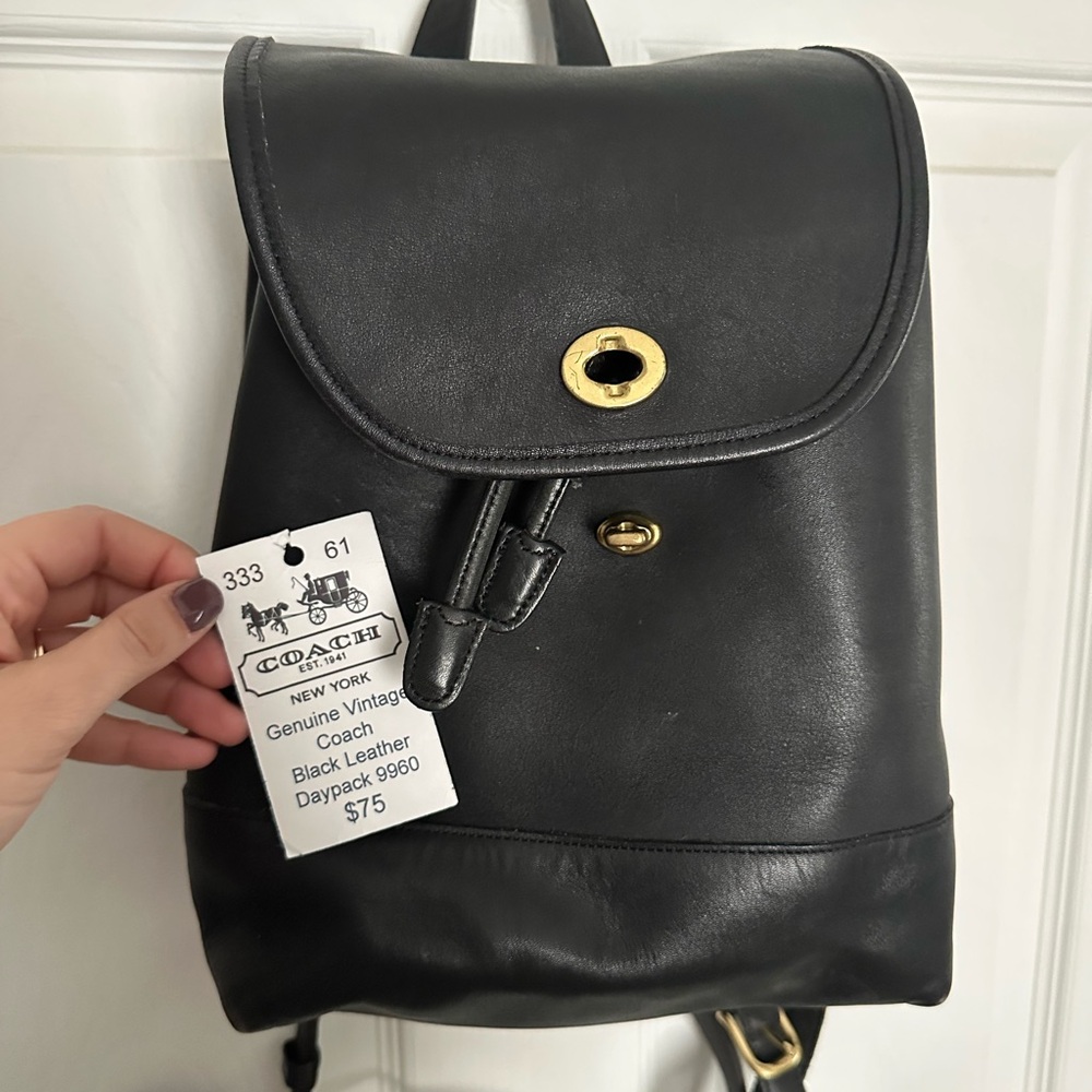 Coach Black Leather Daypack Backpack with Gold Hardware